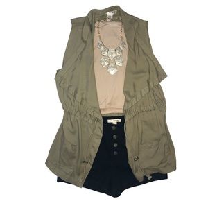 Khaki Green Soft Open Vest w/ pockets XL